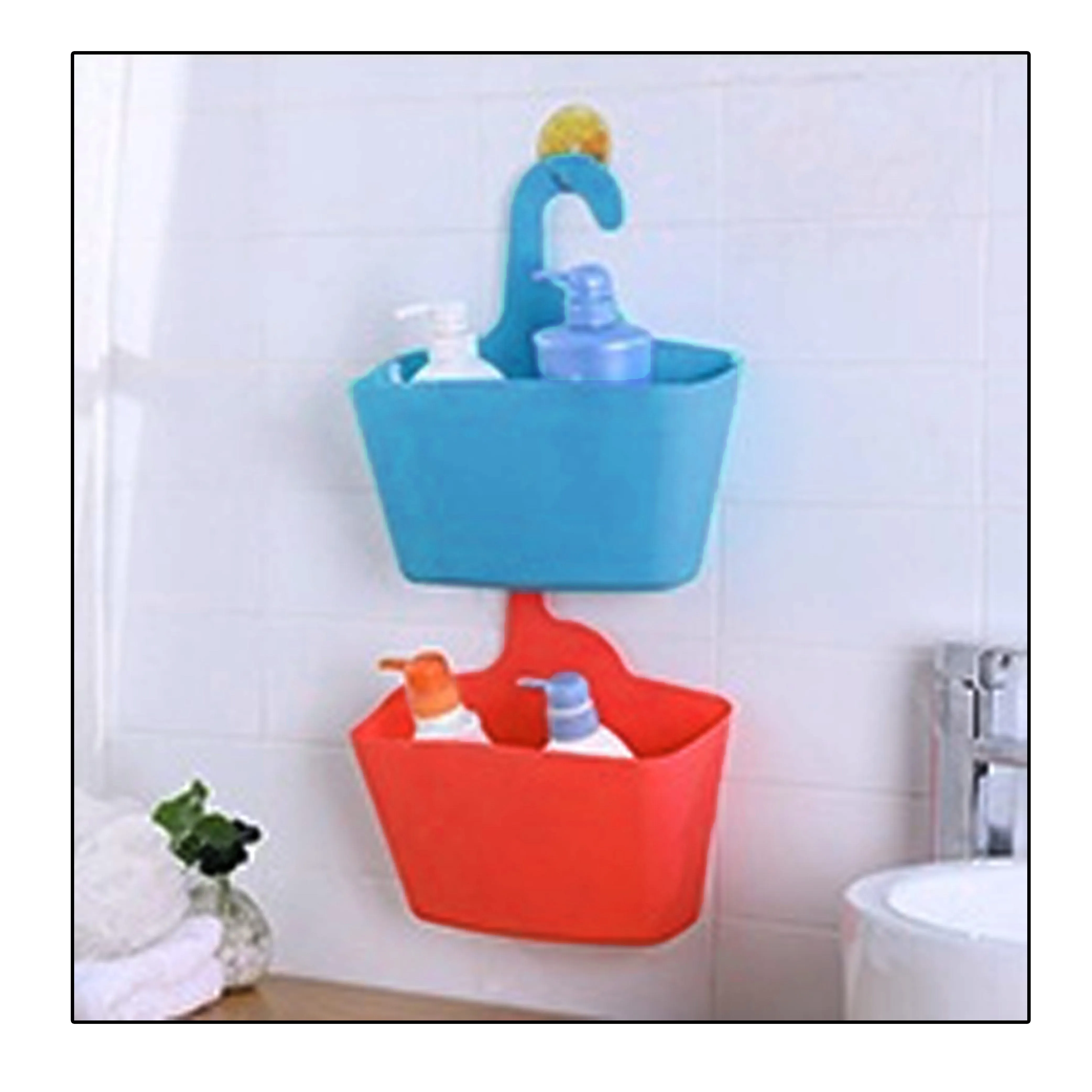 2 Pc Shower Caddy With Hook Bathroom Organizer Shelf Bath Wall Mount Rack Holder
