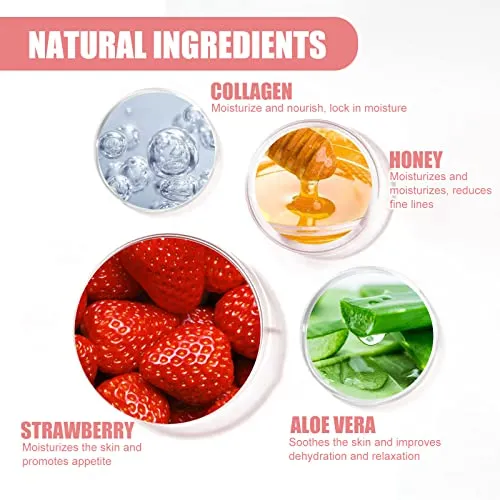 3Pcs Honey Lip Balm Honey Pot, Strawberry& Apple Lime Lip Mask Overnight Propolis Moisturizing Lip Balm Hydrating Prevention Dry and Crack Lip Scrubs Exfoliator, Beeswax with Vitamin E