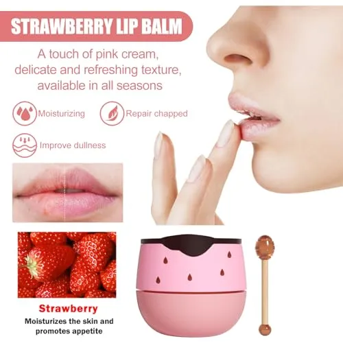 3Pcs Honey Lip Balm Honey Pot, Strawberry& Apple Lime Lip Mask Overnight Propolis Moisturizing Lip Balm Hydrating Prevention Dry and Crack Lip Scrubs Exfoliator, Beeswax with Vitamin E