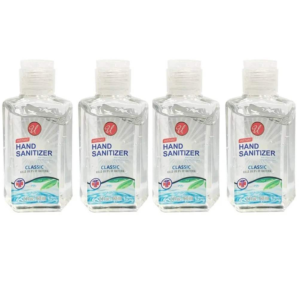 4 Hand Sanitizer Gel Vitamin E Travel Size Bottle Kills 99.9% Bacteria Germs 2oz