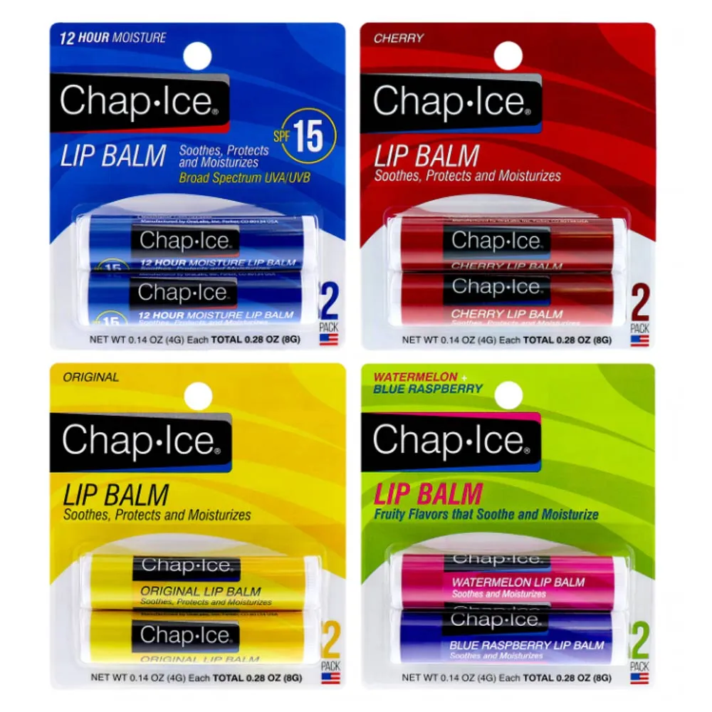 4pc Chap Ice Lip Balm Fruit Flavor 0.14oz Variety Chapstick Women Moist Dry Lips