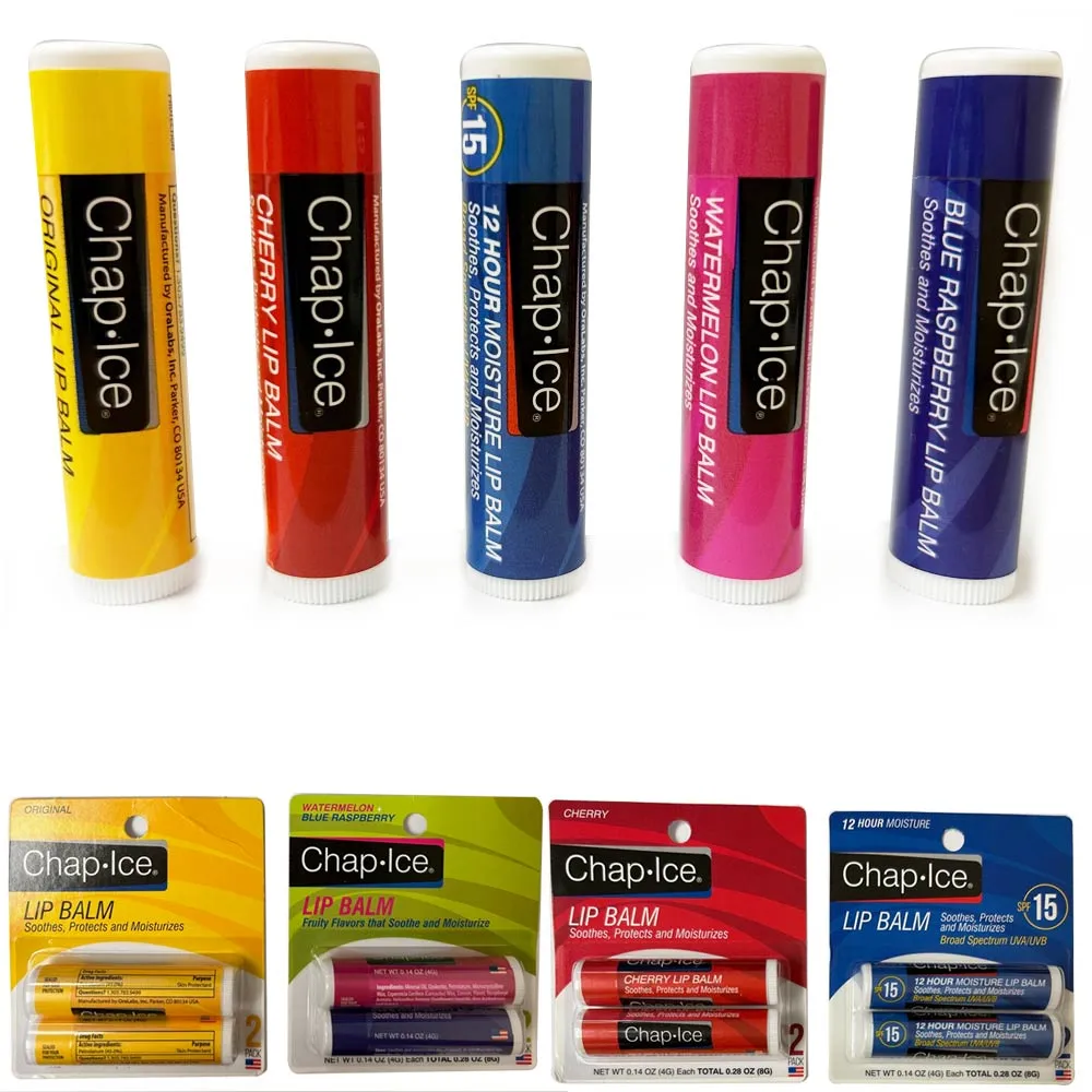 4pc Chap Ice Lip Balm Fruit Flavor 0.14oz Variety Chapstick Women Moist Dry Lips