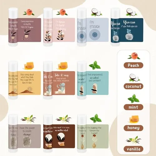 Dansib Mental Health Awareness Gifts Lip Balm Bulk Inspirational Lip Balm with Positive Daily Affirmation Cards Self Care Gifts Gifts for Women Men Stress Relief Family Reunion Favor(10 Sets)