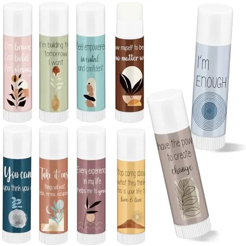 Dansib Mental Health Awareness Gifts Lip Balm Bulk Inspirational Lip Balm with Positive Daily Affirmation Cards Self Care Gifts Gifts for Women Men Stress Relief Family Reunion Favor(10 Sets)