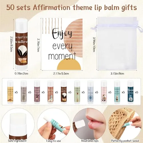 Dansib Mental Health Awareness Gifts Lip Balm Bulk Inspirational Lip Balm with Positive Daily Affirmation Cards Self Care Gifts Gifts for Women Men Stress Relief Family Reunion Favor(10 Sets)