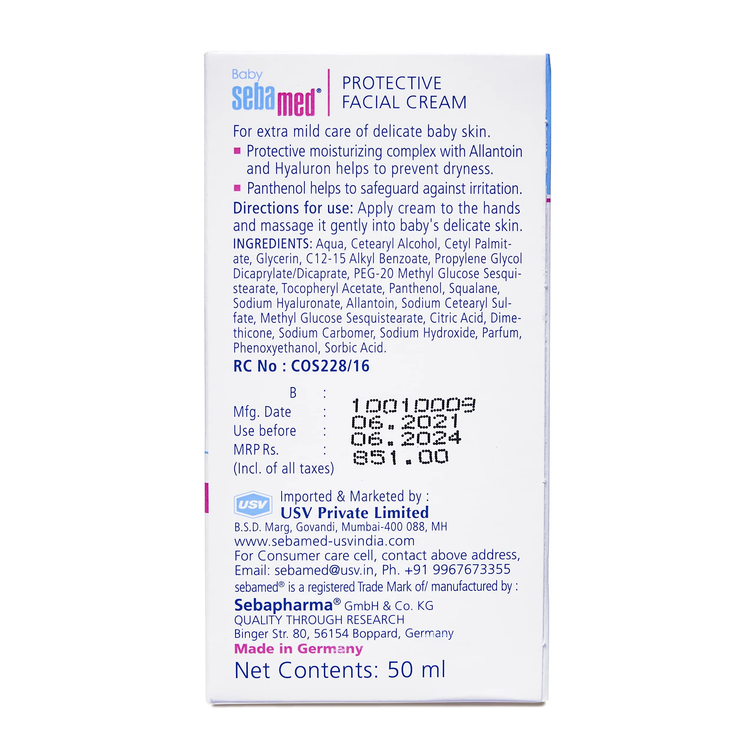 Sebamed Baby Protective Facial Cream 50ml | pH 5.5 | For Salivary Rash | Allantoin for dryness | Panthenol, Hyaluron | Dermatologically & clinically tested | Phthalate & paraben free